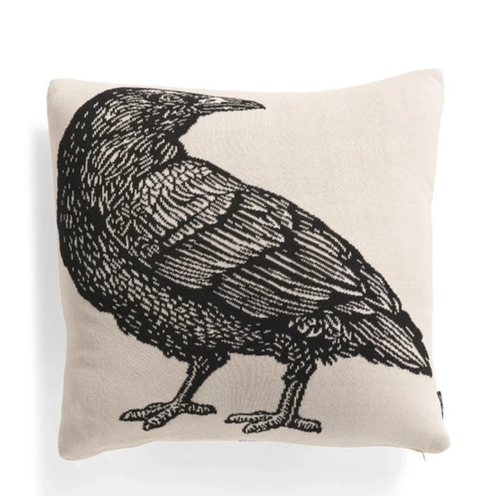 Rachel Zoe Black Crow Graphic Throw Pillow on Cream